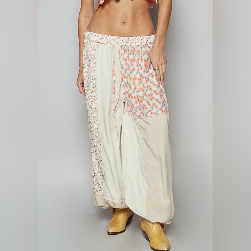 EUC Pol Boho Floral Patchwork Pants - Ivory
